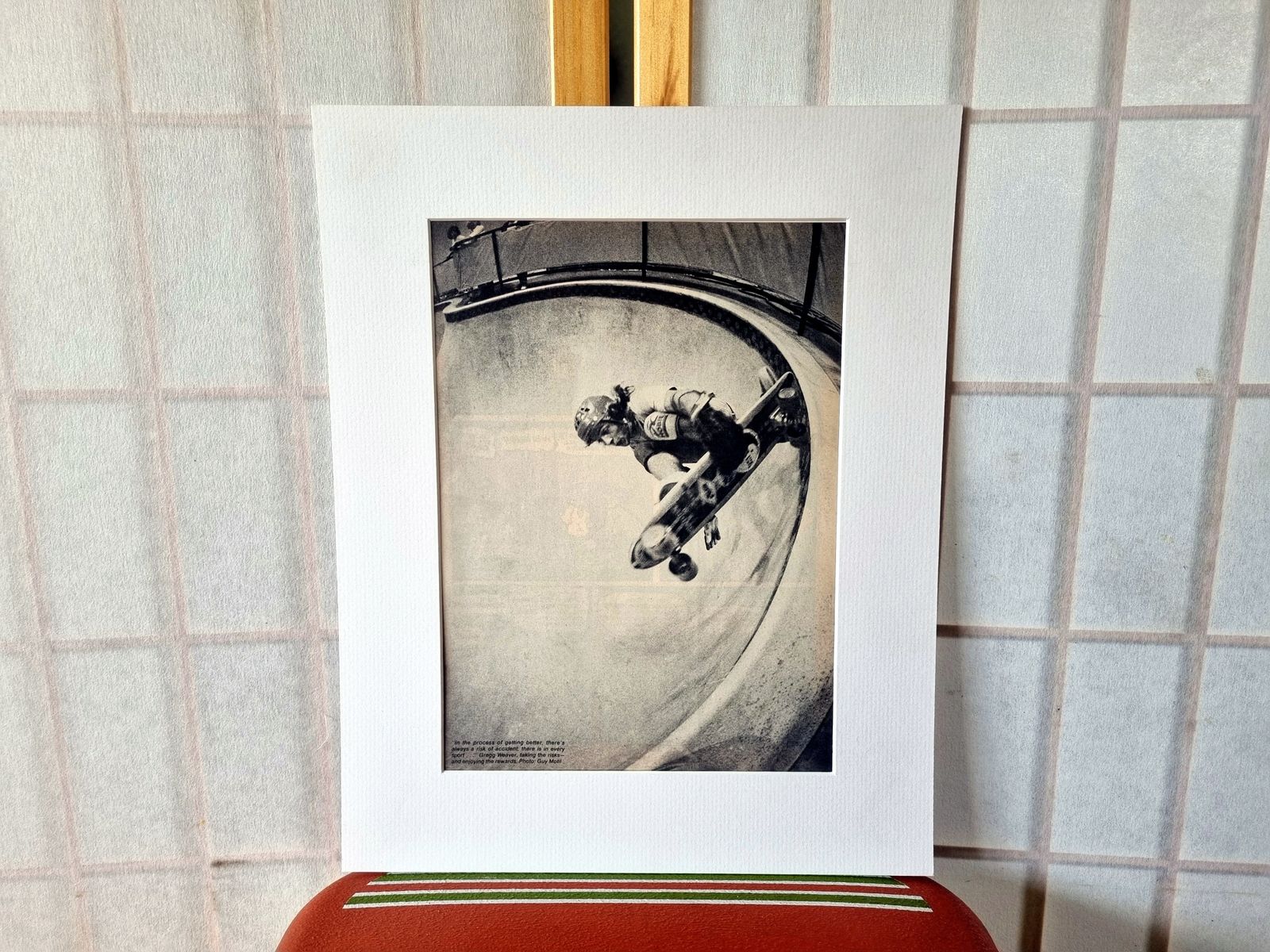 Skateboard Wall Art Photo, Gregg Weaver Action Portrait, 1970s San Diego Skate Scene, Original Magazine Page, Black White Skate photo for sale