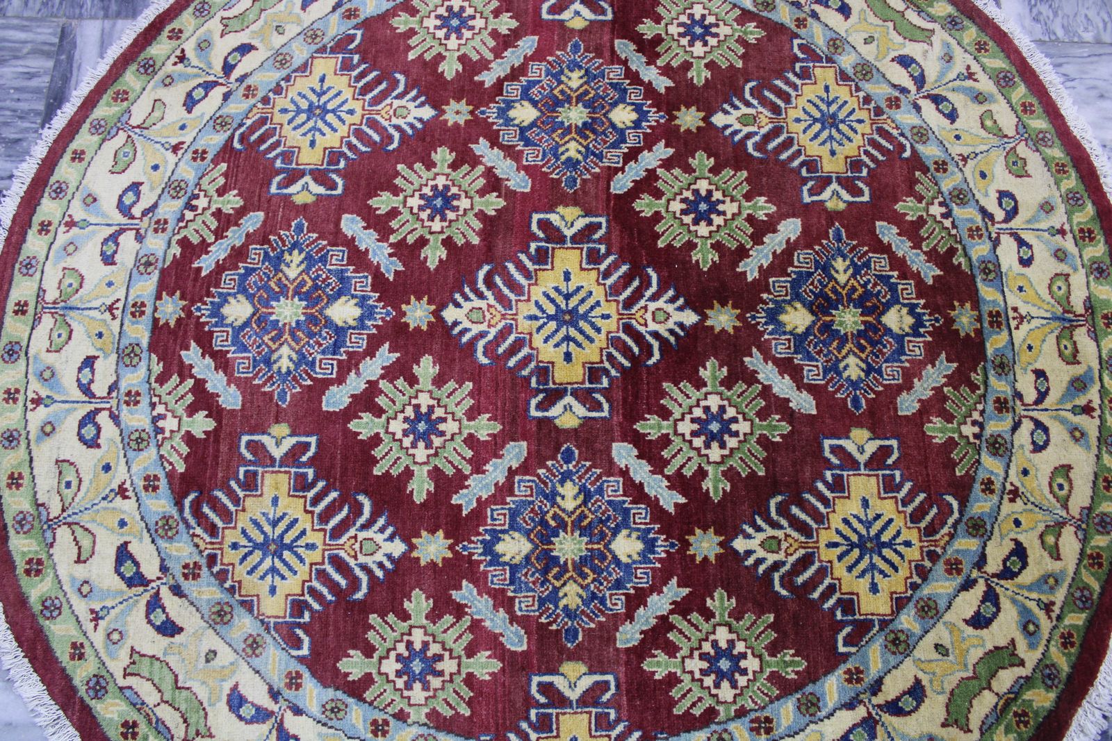 5x5 Red Kazak Caucasian Handmade Round Rug photo Textiles