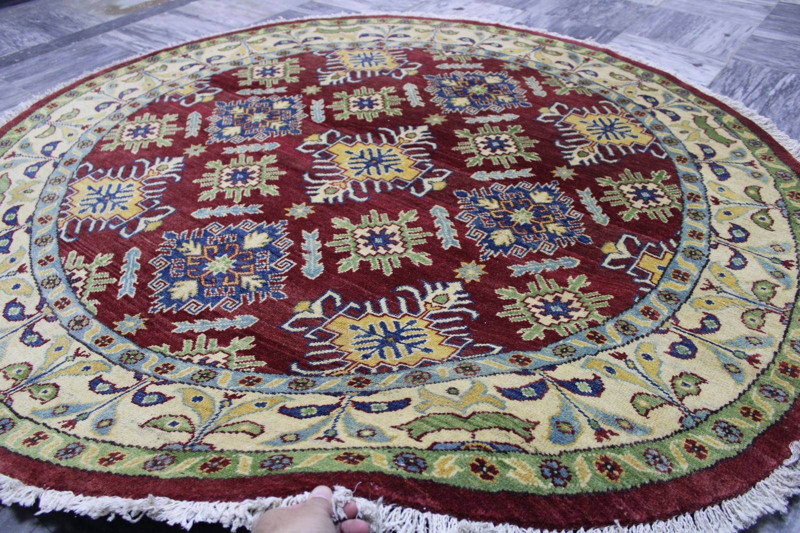 5x5 Red Kazak Caucasian Handmade Round Rug photo 558.0