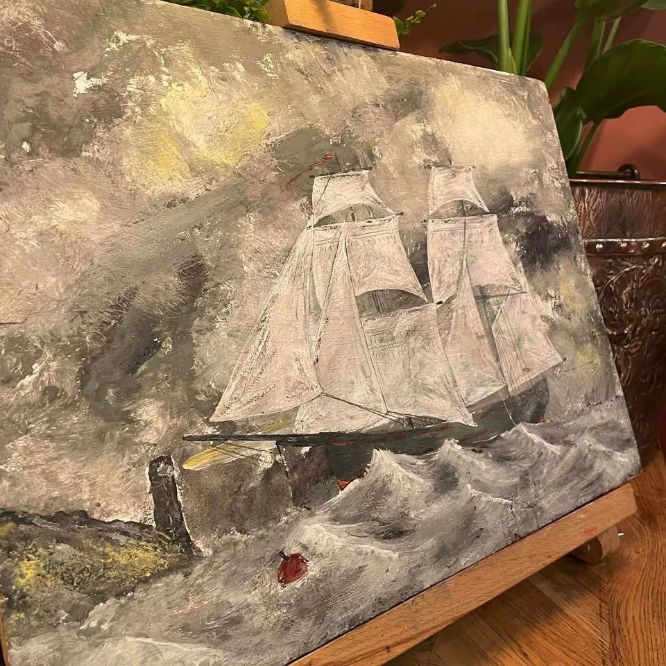 Cornish Folk Art Oil Painting Of Cutter. photo 325.0