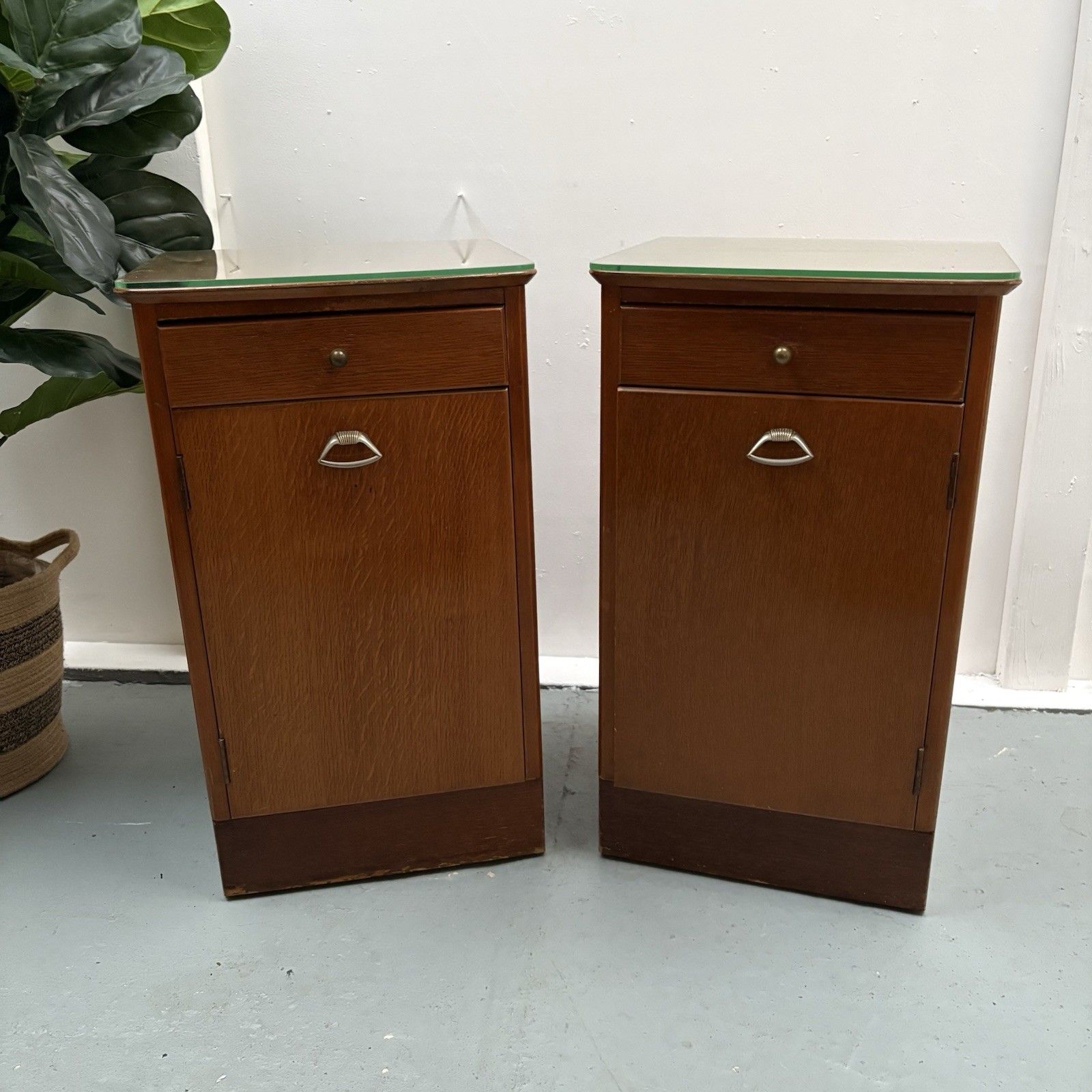 Pair Of Lebus Bedside Cabinet / Art Deco Oak Style Pot Cupboard