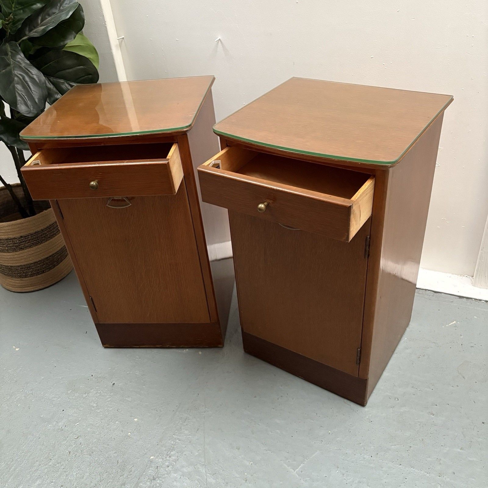 photo for sale Pair Of Lebus Bedside Cabinet / Art Deco Oak Style Pot Cupboard