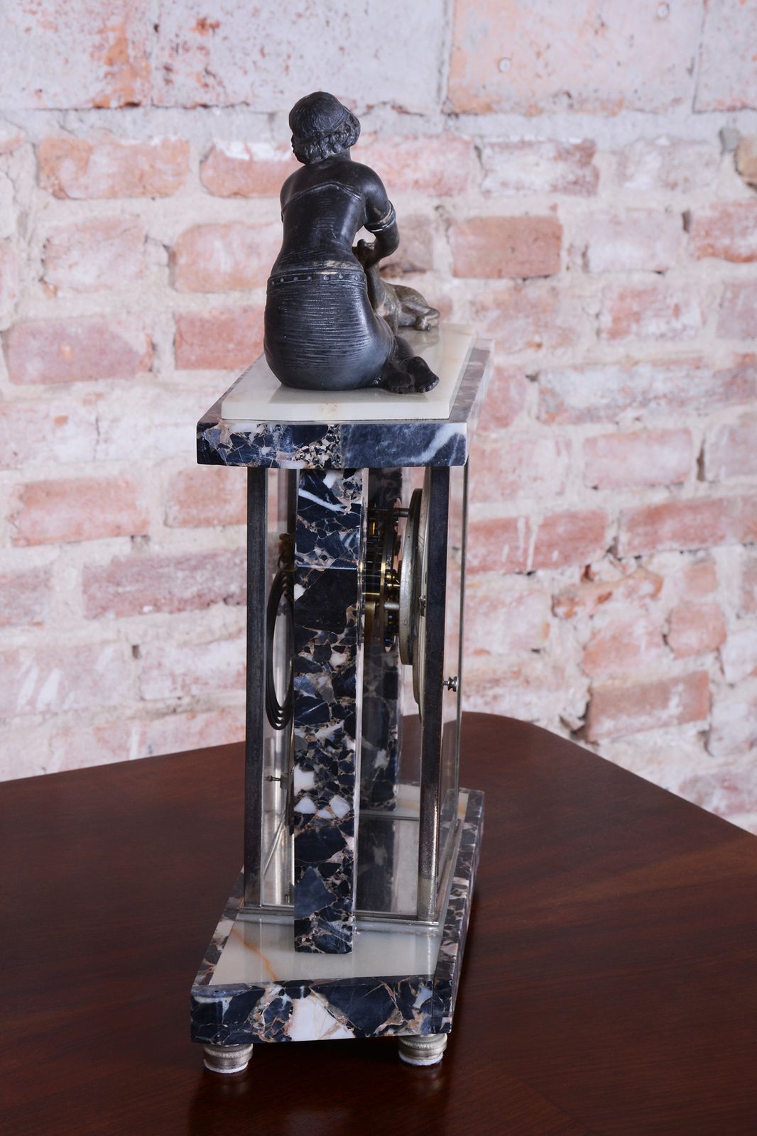 photo buy Restored Art Deco Clock, Marble, Bronze, Glass, France. 1920s
