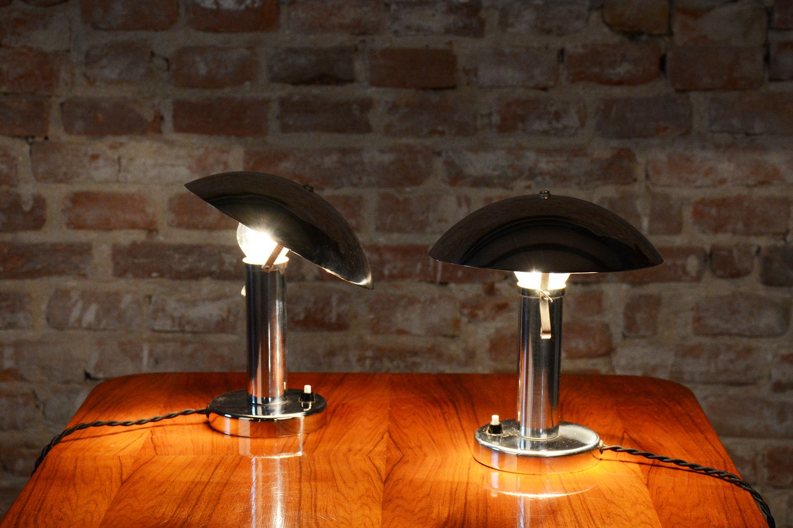 Lighting Pair Of Restored Bauhaus Table Lamps, By Miroslav Prokop, Chrome, Czech, 1930s photo
