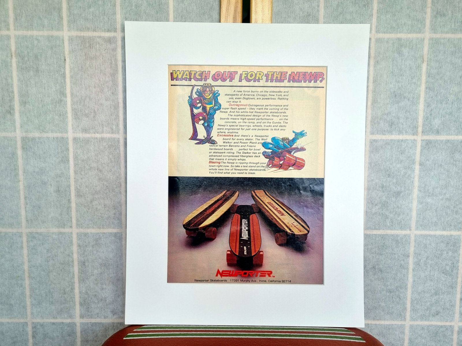 Vintage Skateboard Magazine Ad, Newporter Skateboards Print, 1970s California Skate Culture, Mounted Wall Art photo Art