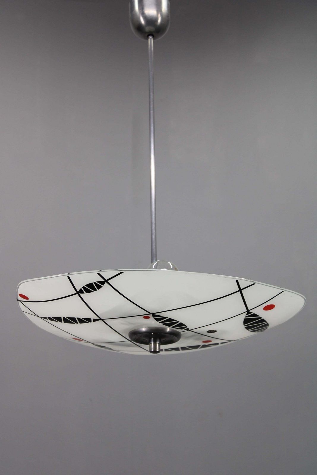 Mid Century Pendant Chandelier, Chromed Metal And Glass, Czechoslovakia 1970s photo furniture