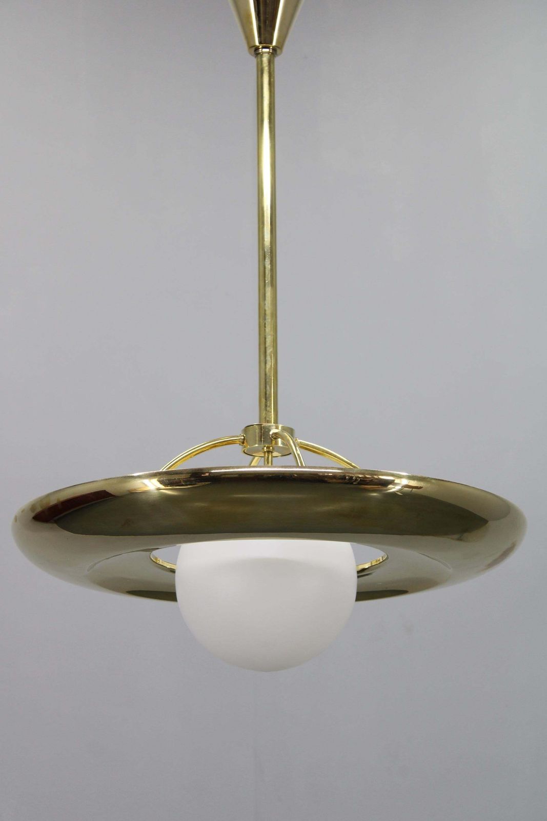 Art Deco Brass Chandelier With White Glass, Czechoslovakia 1930s photo furniture