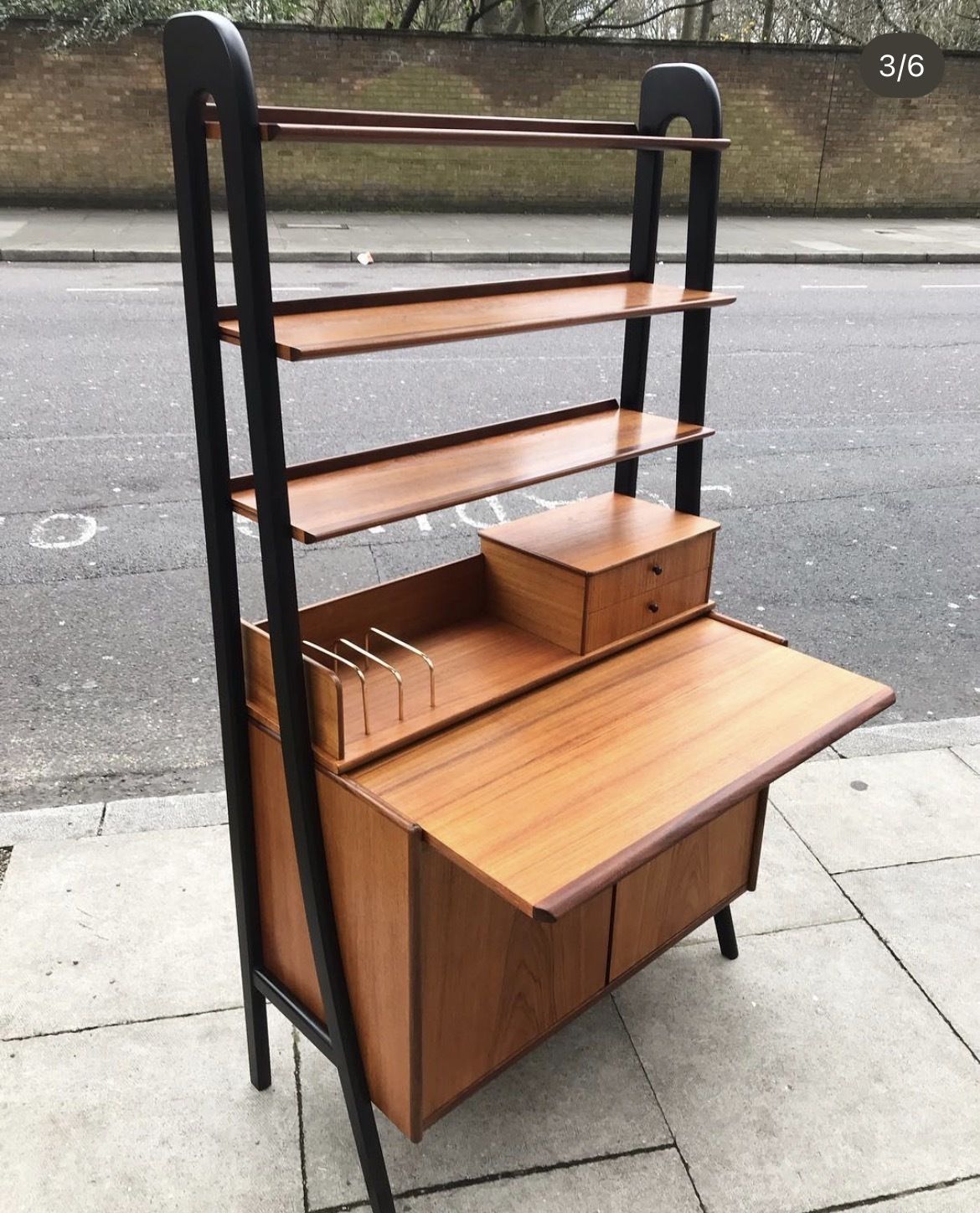 Mid Century Teak Secretary Desk With Modular Shelving photo Furniture