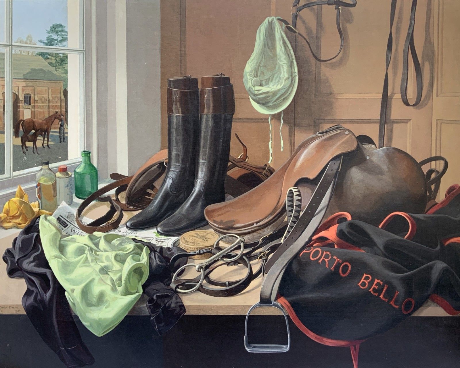 The Riding Room Huge Equestrian Oil Painting By Gordon Davies (1926 2007)