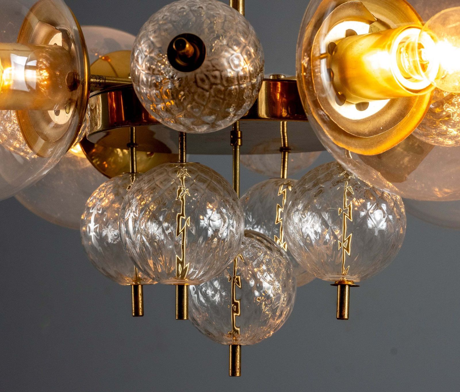 Glass And Brass Chandelier Jaroslav Bejvl 1970s Czechoslovakia photo 4108.0