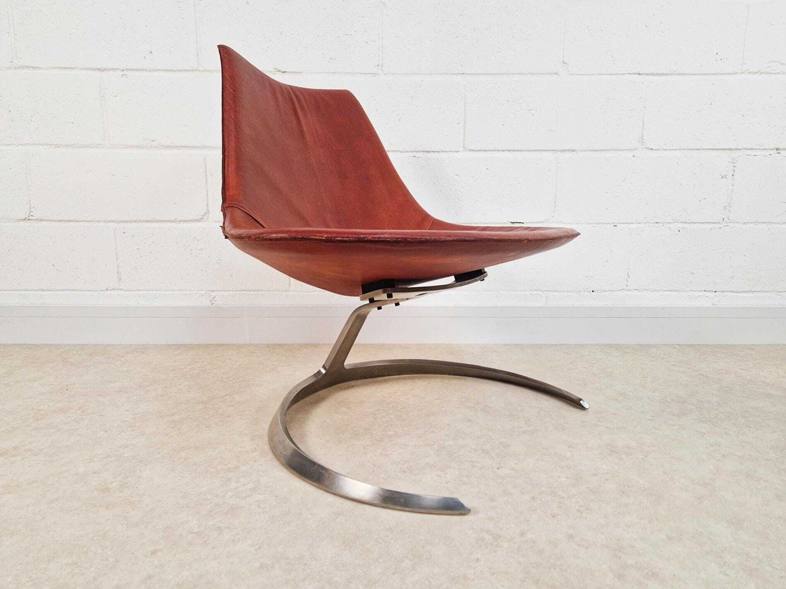 Preben Fabricius & Jørgen Kastholm Pair Scimitar Is63 Mid Century Leather Lounge Chairs photo vinterior