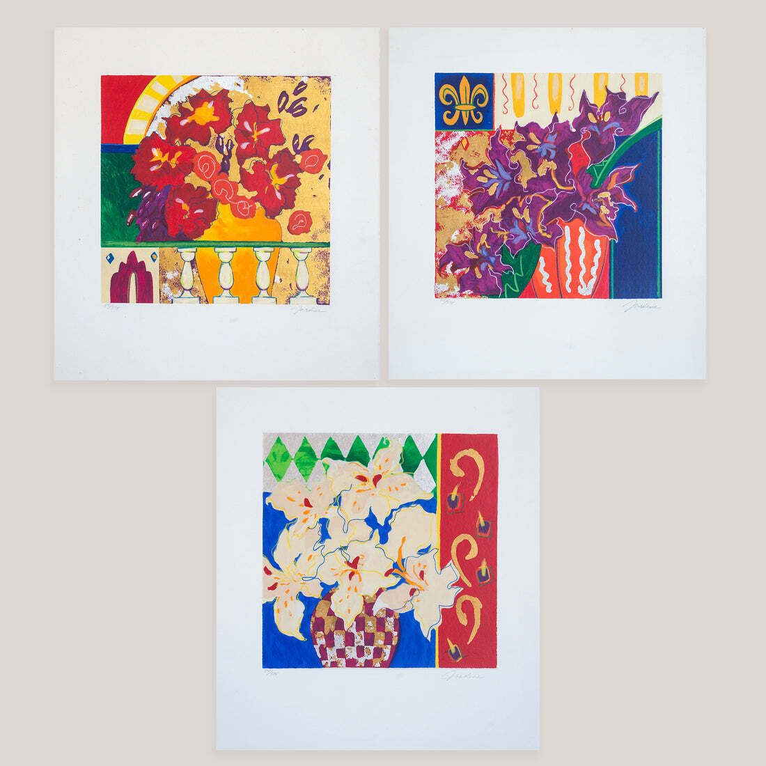 Floral Still Life Serigraphs (Set Of Three) By Liz Jardine
