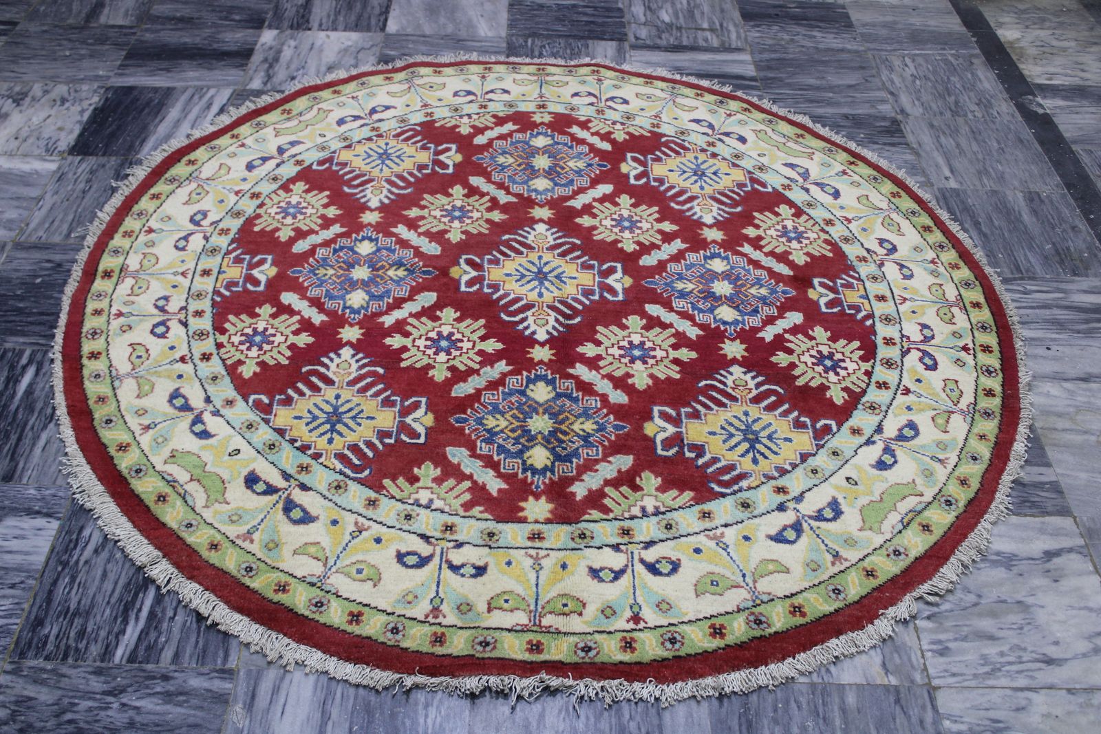 5x5 Traditional Kazak Hand Knotted Circle Round Rug