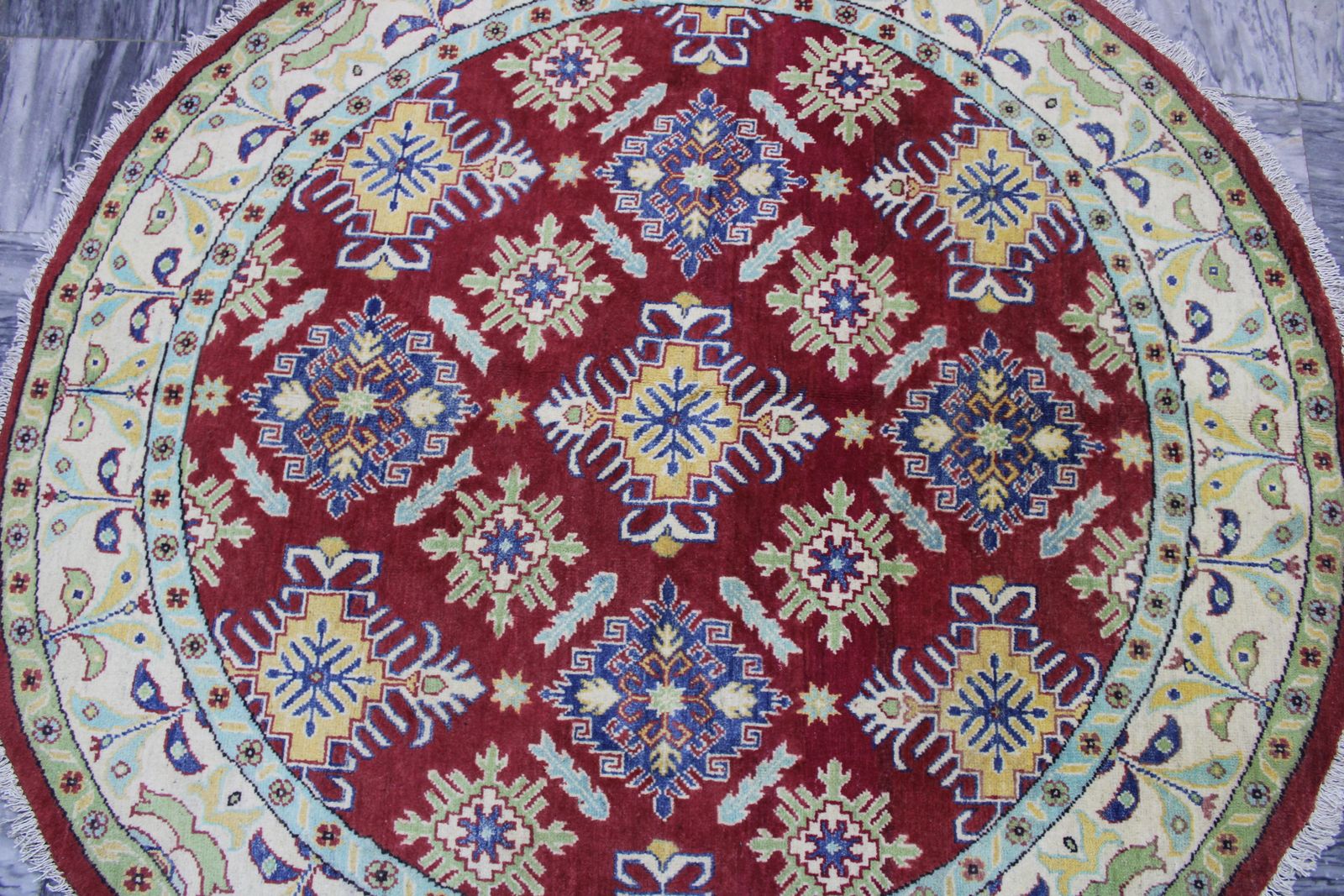 5x5 Traditional Kazak Hand Knotted Circle Round Rug photo furniture