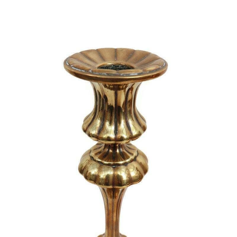 Antique Continental Brass Candlesticks Holders Pair H 9.7'', Large Antique Candle Holders. photo 165.0