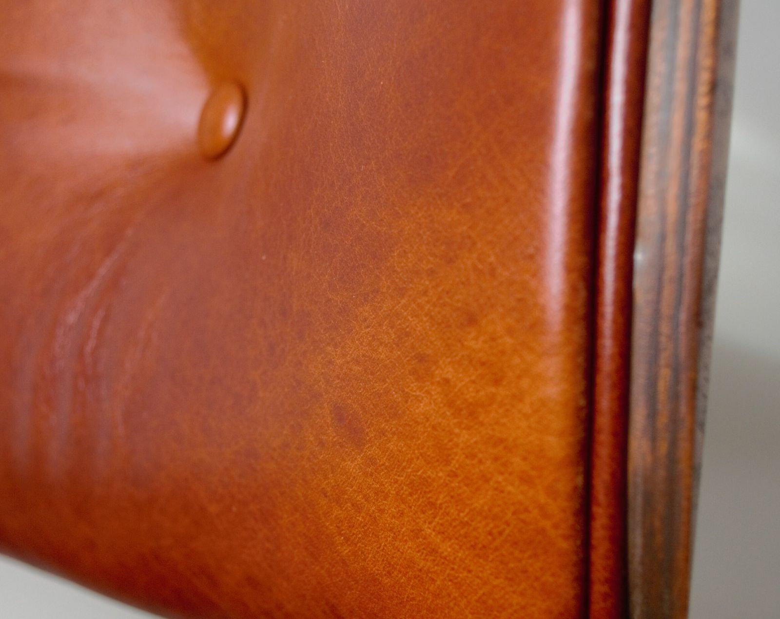 photo for sale Restored 1980s Licensed Charles Eames Lounge Chair For Plycraft USA, Featuring Tilt/Height Adjustments, Tan Aniline Leather & Ash Shells