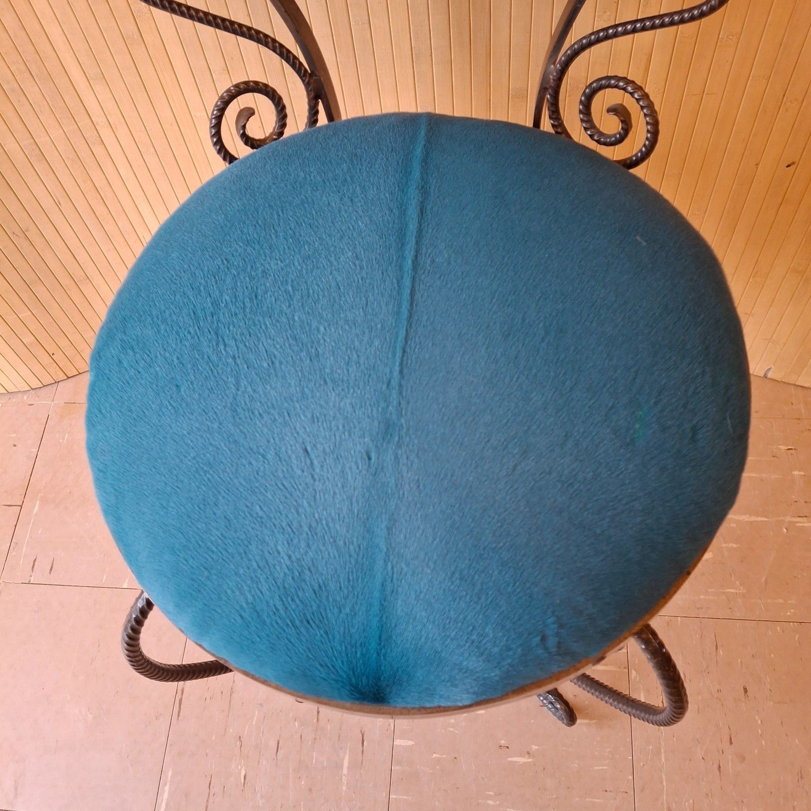 Fab Vintage Retro Dark Turquoise Blue Goatskin & Wool Boudoir Chair Iron Frame photo Furniture