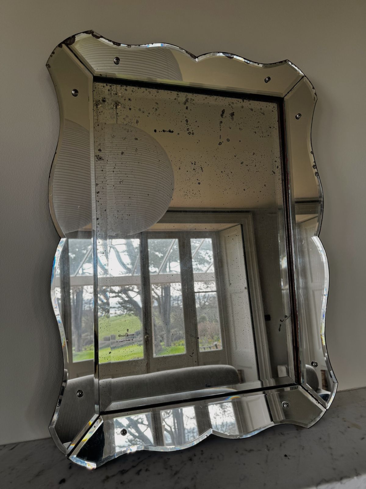 Art Deco French Venetian Mirror With Wavy Edges