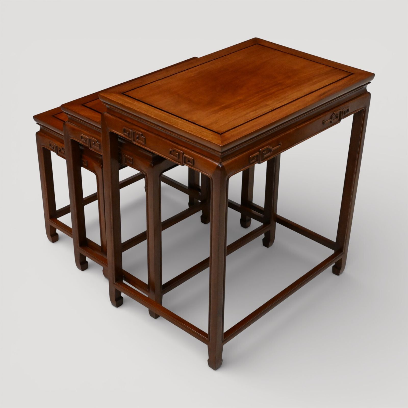 Chinese Nest Of Tables Teak/Rosewood Carvings 3 Side Tables Free Uk Delivery* photo Furniture