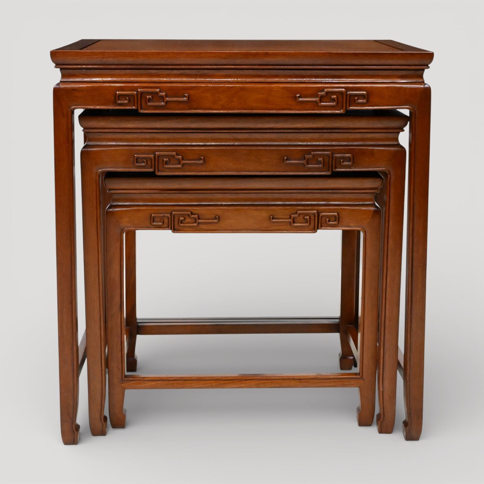 photo furniture Chinese Nest Of Tables Teak/Rosewood Carvings 3 Side Tables Free Uk Delivery*