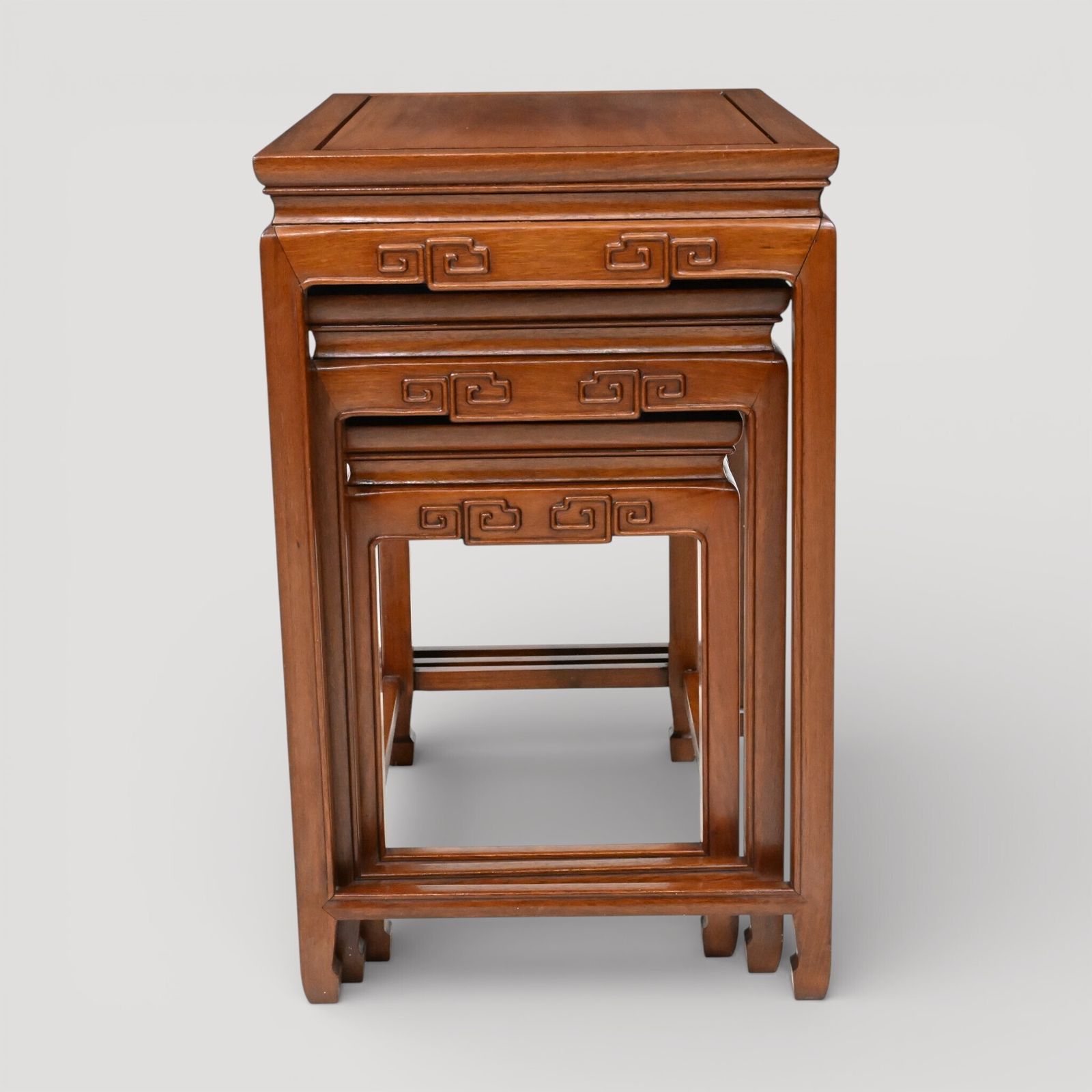 367.0 Chinese Nest Of Tables Teak/Rosewood Carvings 3 Side Tables Free Uk Delivery* photo