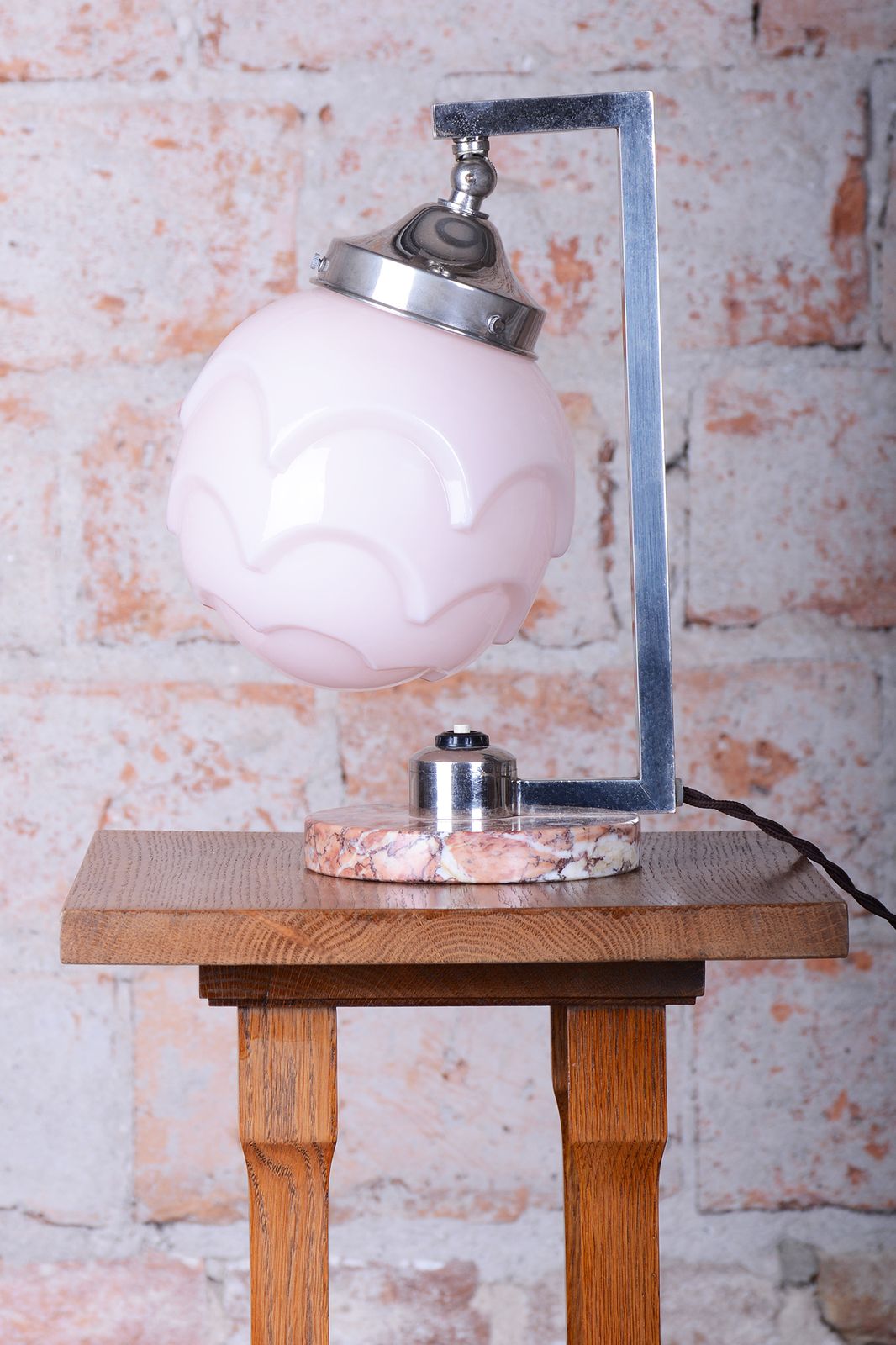 Restored Bauhaus Table Lamp, Marble, Opaline Glass, Chrome, France, 1920s photo furniture
