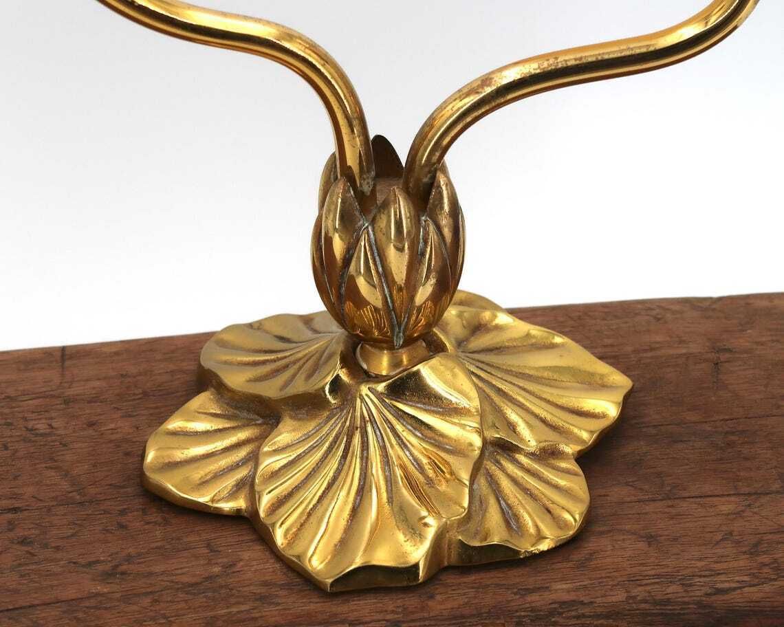French Bronze Waterlily Table Lamp By Lucien Gau 1990s  End Table Lighting Bedroom Light Hollywood Regency Floral Home Decor Desk photo vinterior