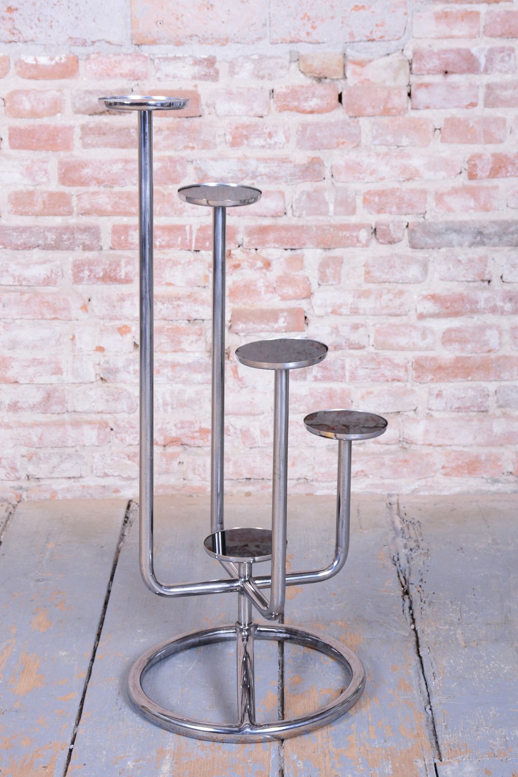 Restored Bauhaus Flower Stand, By Vichr A Spol., Chrome, Glass, Czech, 1930s photo for sale