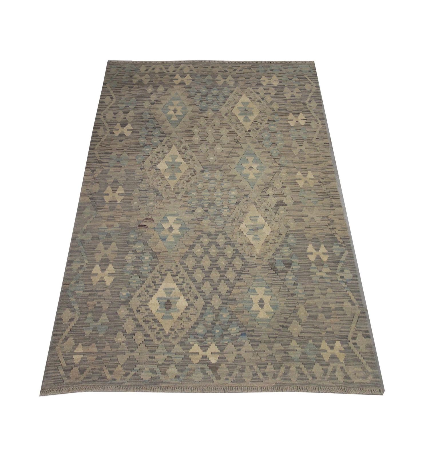Grey Kilim Rug Traditional Carpet Kilim Scandinavian Style Brown Wool Area Rug photo furniture
