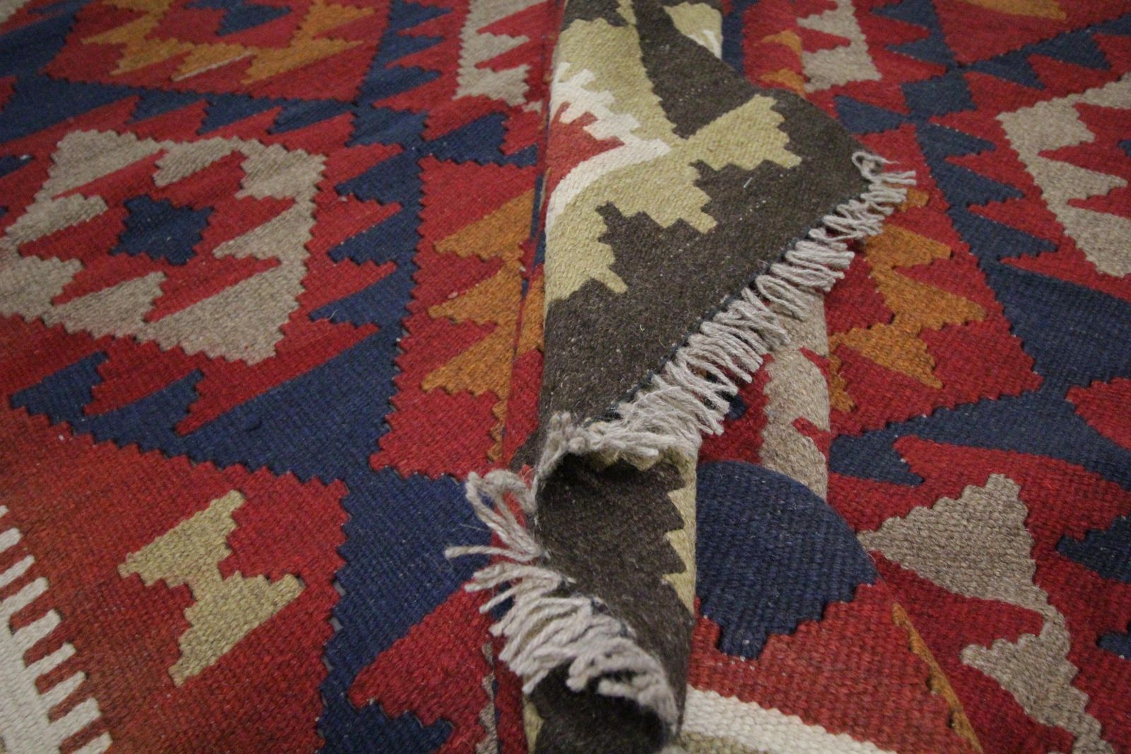 photo for sale Traditional Handmade Carpet Wool Kilim Rug Orange Geometric Area Rug