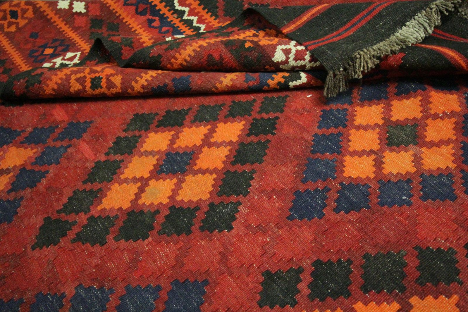 photo furniture Geometric Kilim Rugs Traditional Handwoven Blue Red Wool Area Rug