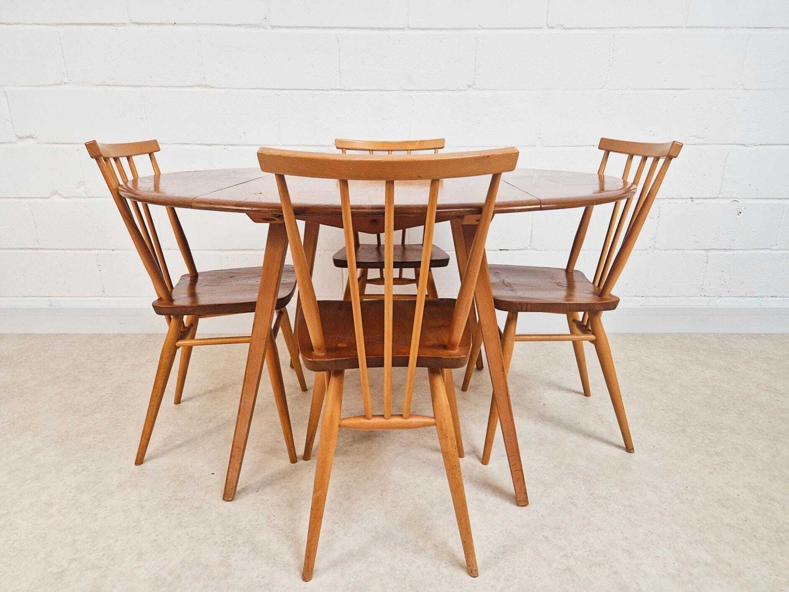 Ercol Vintage Mid Century Solid Elm Drop Leaf Table And Stickback Chair Dining Set Pg023 photo furniture