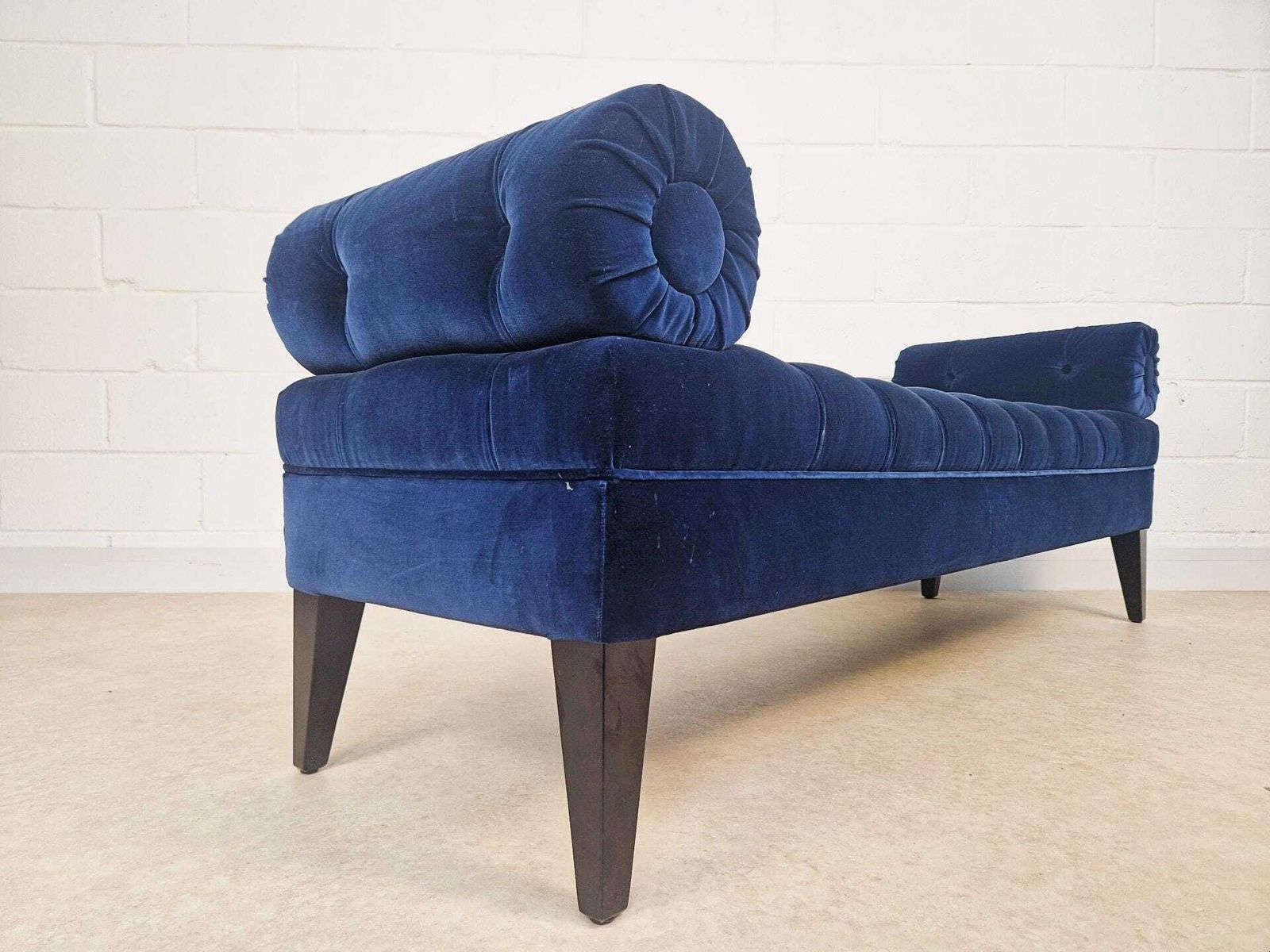 Vintage Mid Century Art Deco Inspired Velvet & Ebonised Teak Long Window Seat Sofa Pg040 photo furniture