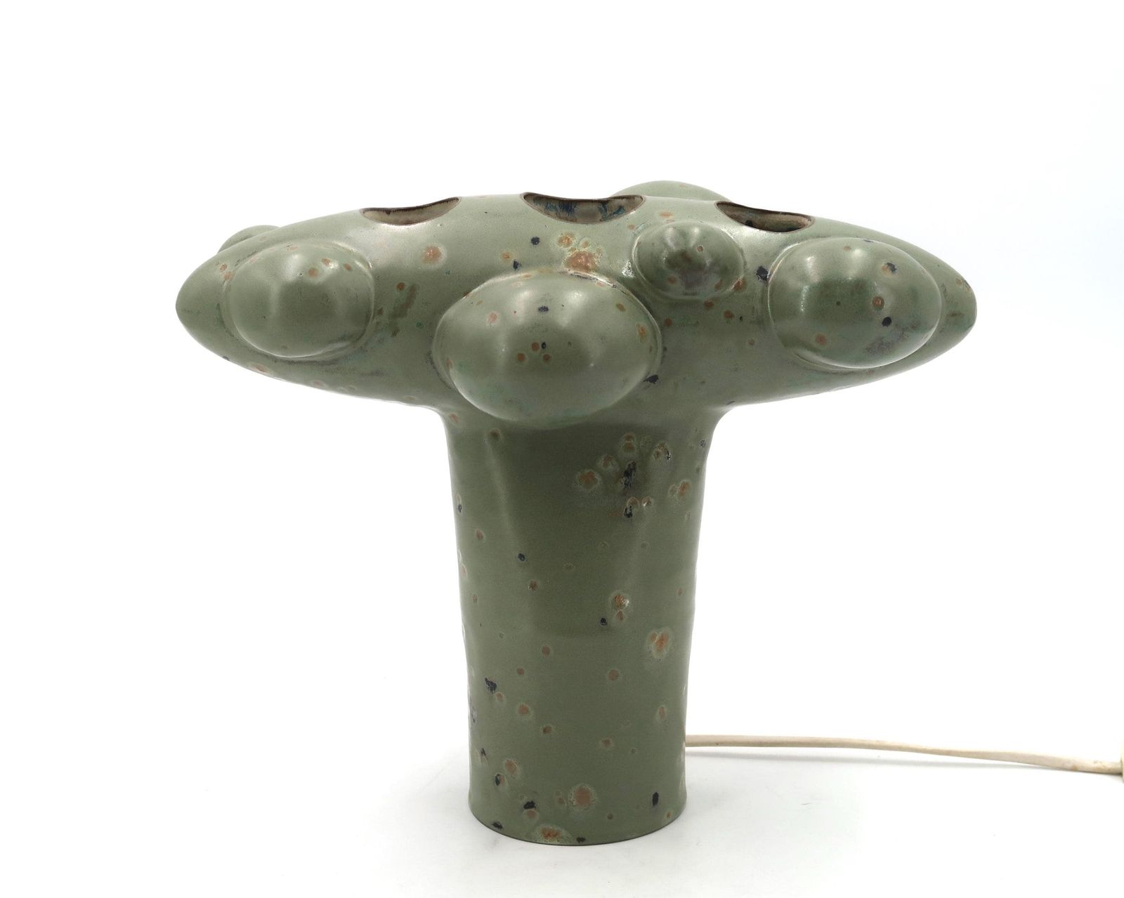 French Sculptural Ceramic Table Lamp With Organic Shapes / Sculpture, Art, Home Decor, Lighting, Green, Nature