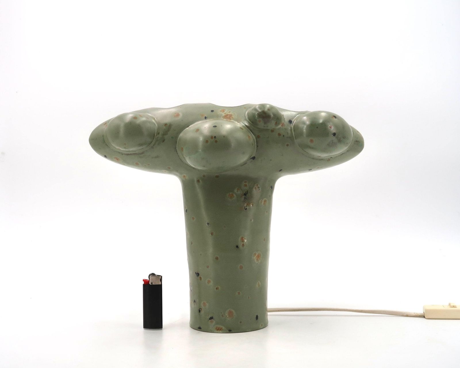 French Sculptural Ceramic Table Lamp With Organic Shapes / Sculpture, Art, Home Decor, Lighting, Green, Nature photo furniture