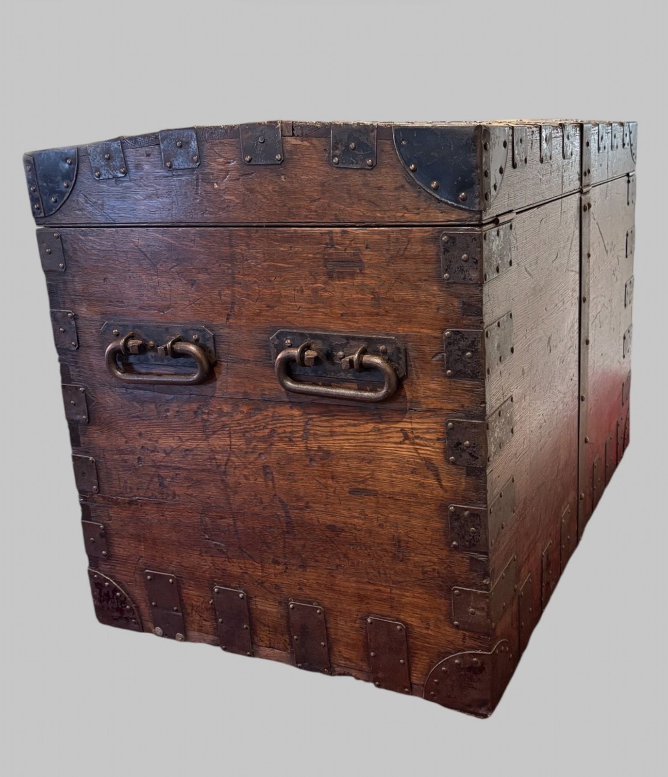 Victorian Iron Bound Oak Silver Chest photo for sale