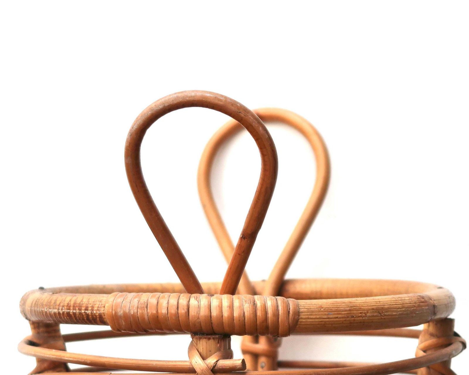 French Bamboo And Rattan Umbrella Stand Holder With Handles, 1970s / Entryway, Furniture, Natural, Basket photo Home Decor