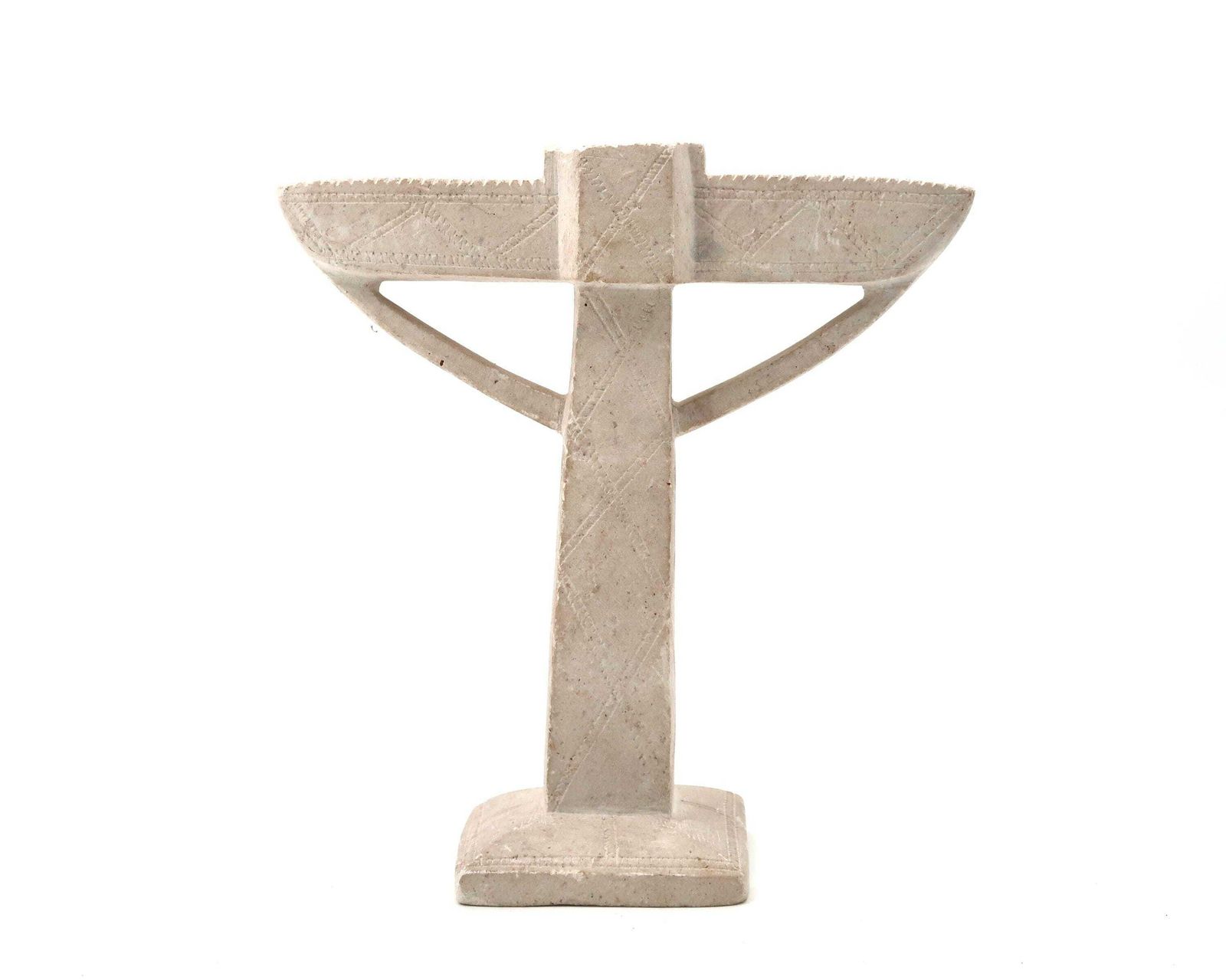 Moroccan Carved Stone Candle Holder Sculpture, 1970s / Candleholder, White Beige Grey, Minimalist, Vernacural, Home Decor