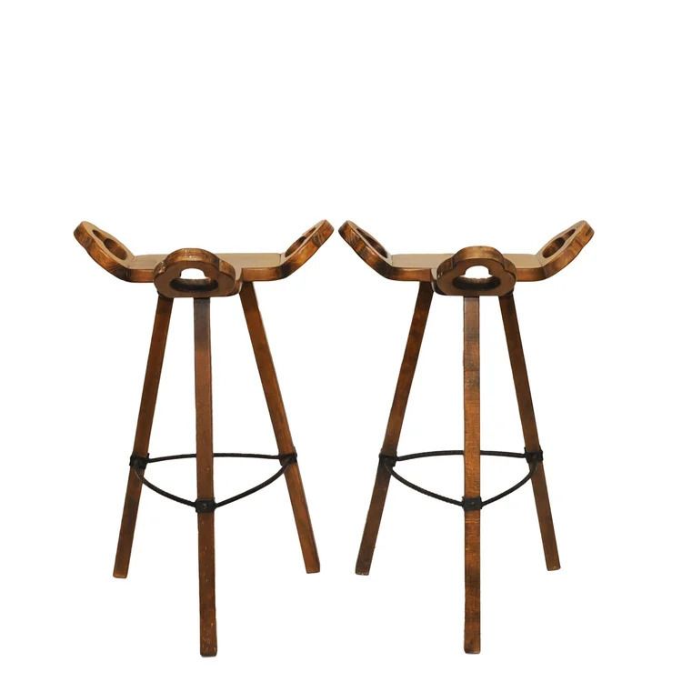 Brutalist Marbella Style Beech Bar Stools By Viriato Gomez For Toledo 1970s Set Of 4 photo for sale