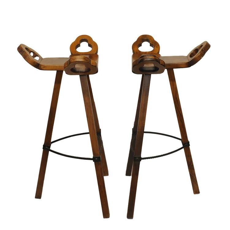 Brutalist Marbella Style Beech Bar Stools By Viriato Gomez For Toledo 1970s Set Of 4 photo vinterior
