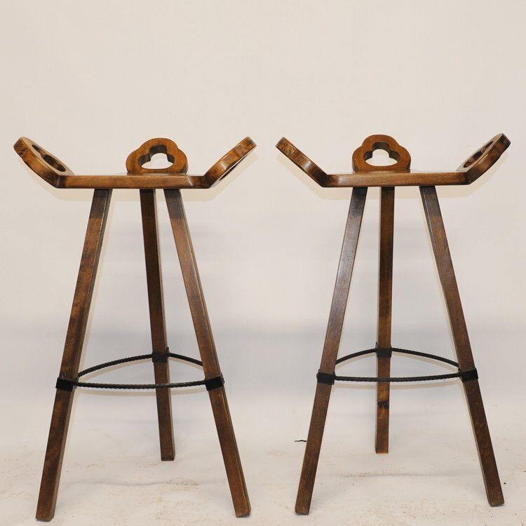 photo furniture Brutalist Marbella Style Beech Bar Stools By Viriato Gomez For Toledo 1970s Set Of 4