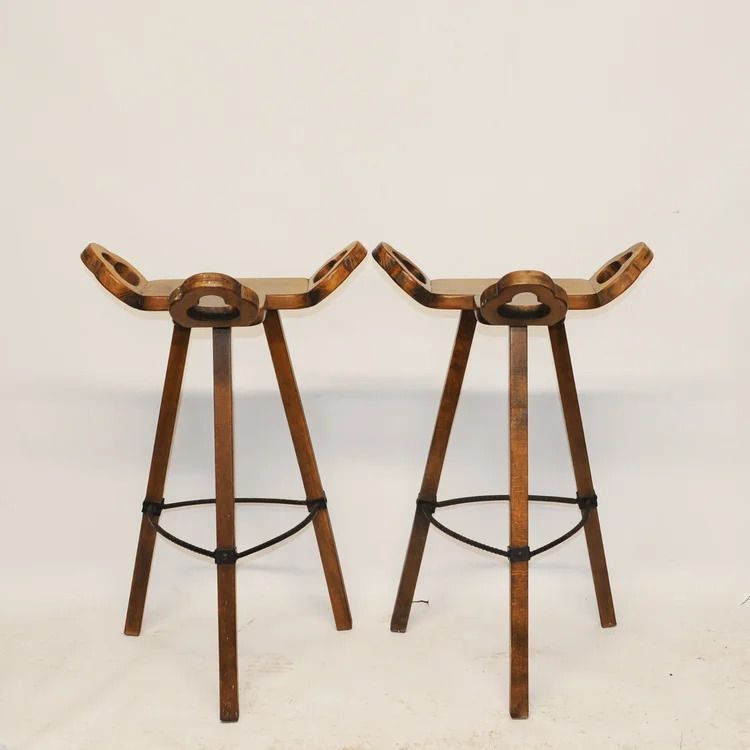 photo for sale Brutalist Marbella Style Beech Bar Stools By Viriato Gomez For Toledo 1970s Set Of 4