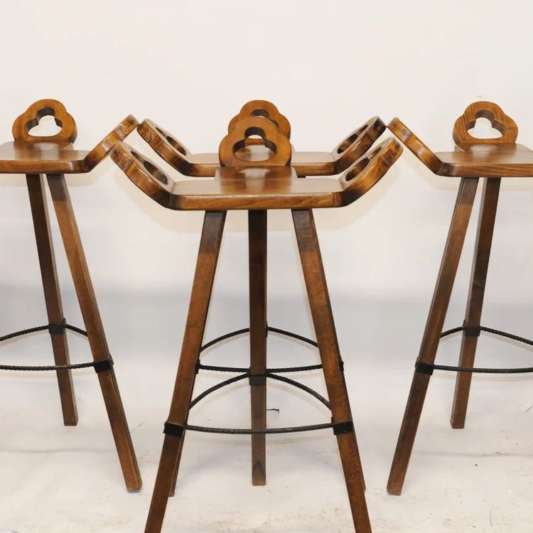 Furniture Brutalist Marbella Style Beech Bar Stools By Viriato Gomez For Toledo 1970s Set Of 4 photo