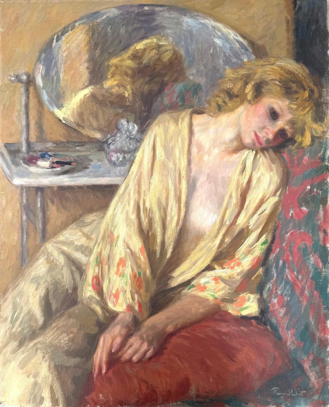 Ramon Pichot I Soler Melancholic Woman In An Interior With Dressing Table, Oil On Canvas 1979