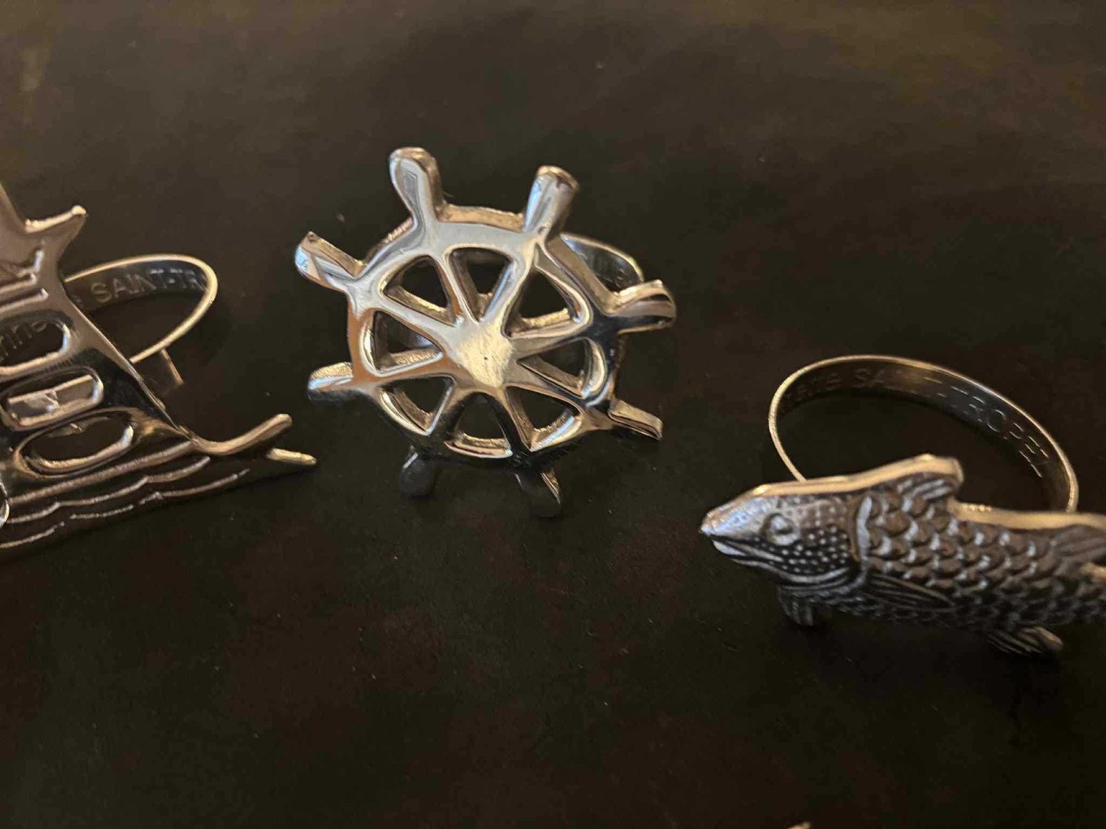 Marine De Saint Tropez Coastal Napkin Rings, Fish Box, Beach Table Decor, Set Of 5 photo 153.0