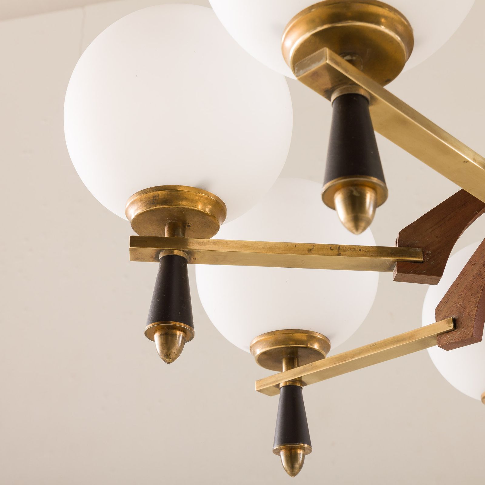 Italian Mid Century Chandelier In Brass And Teak, 1960s photo buy
