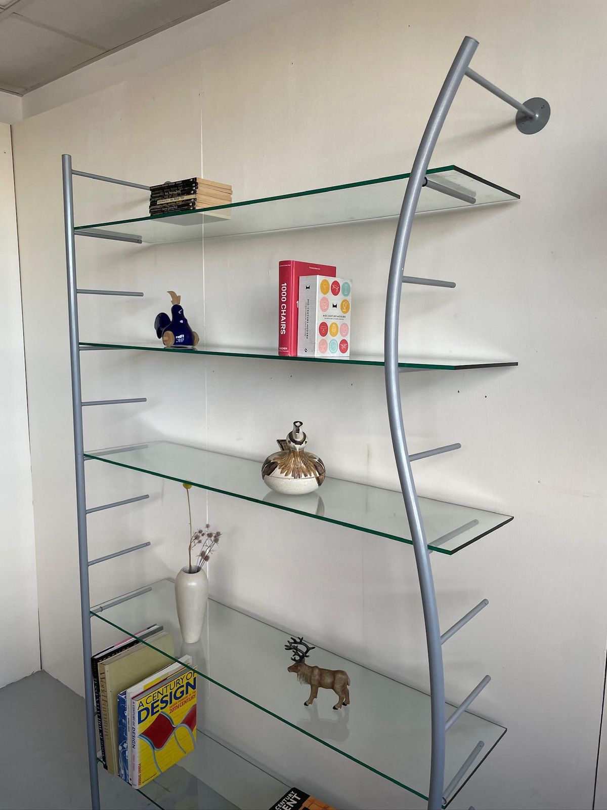 Vintage Heals Shelving By Aero 90s Postmodern Glass And Wavy Metal Bookcase photo Furniture