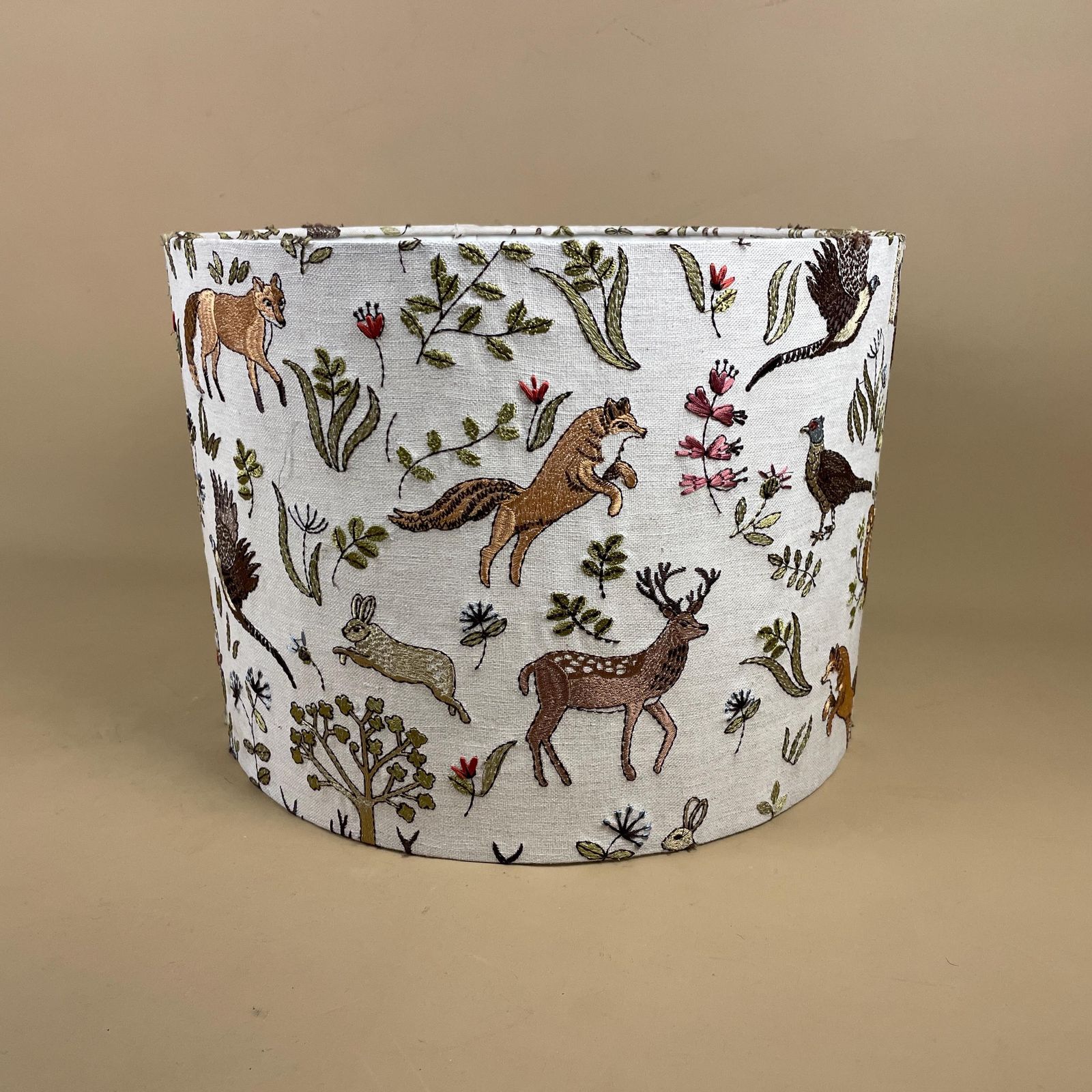 Designer Linen Bramble Wood Fabric Animal Lamp Shade Lampshade Drum Ceiling Large Lamp Shade Animals Voyage Maison Woodland Embroidered photo Lighting