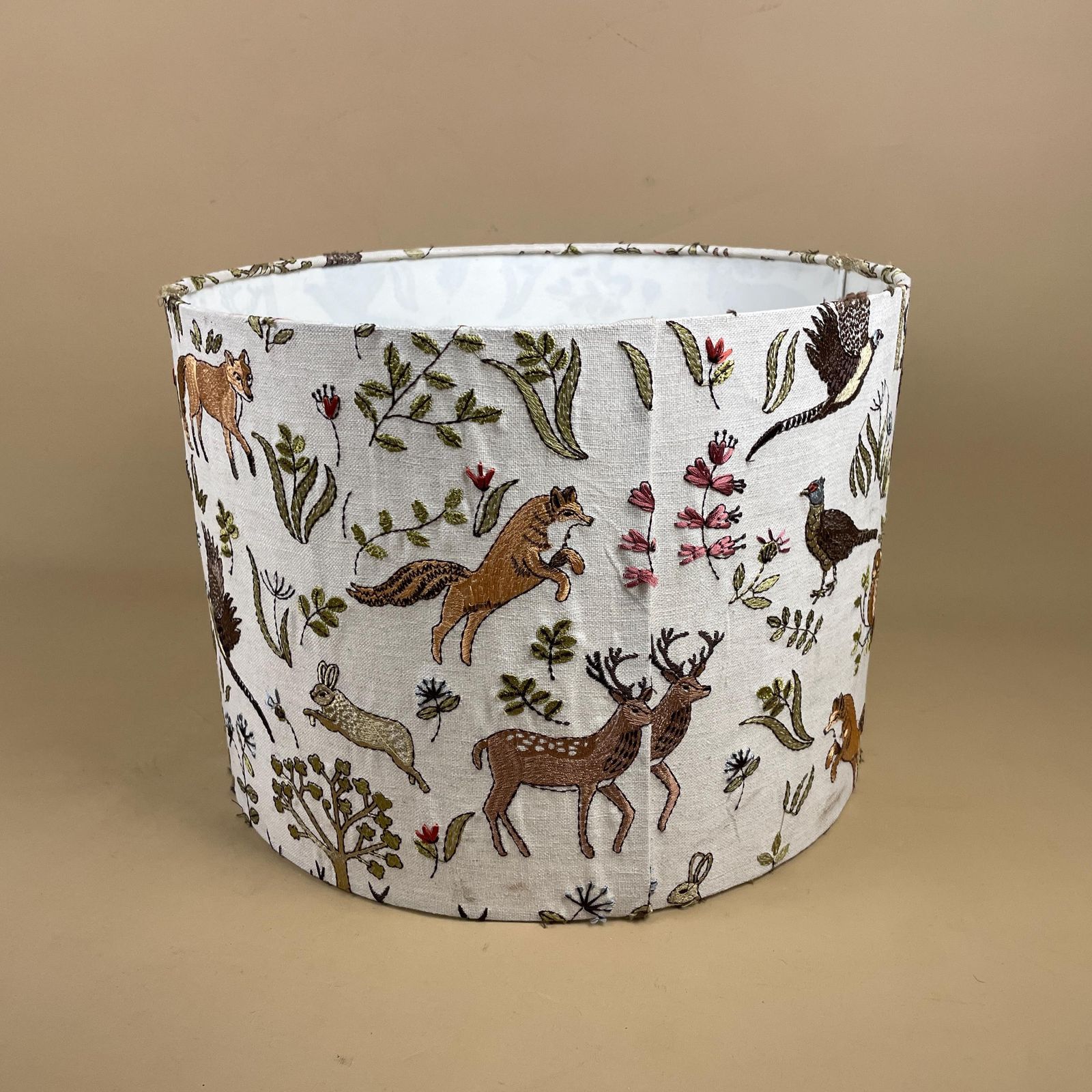 photo furniture Designer Linen Bramble Wood Fabric Animal Lamp Shade Lampshade Drum Ceiling Large Lamp Shade Animals Voyage Maison Woodland Embroidered