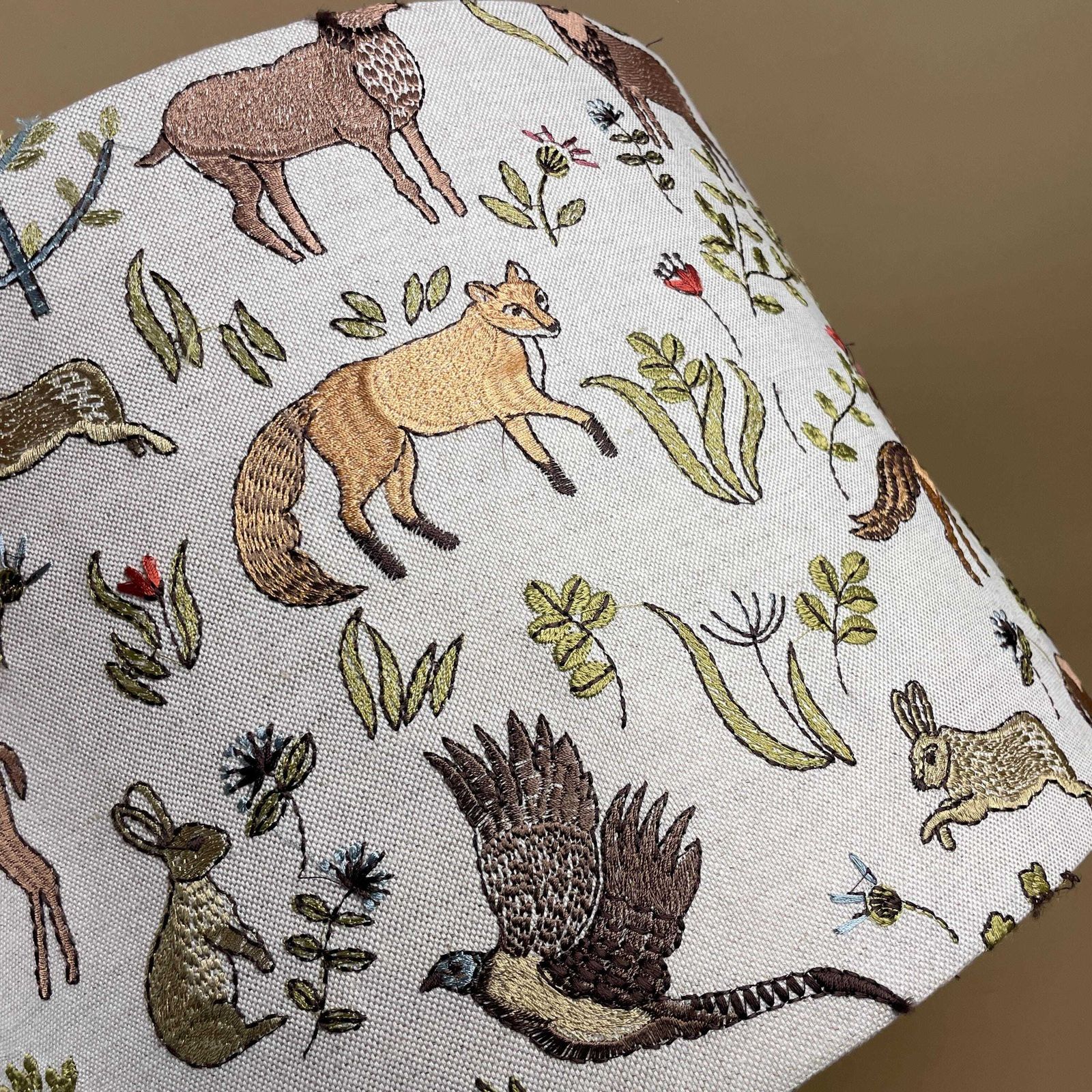 Designer Linen Bramble Wood Fabric Animal Lamp Shade Lampshade Drum Ceiling Large Lamp Shade Animals Voyage Maison Woodland Embroidered photo furniture